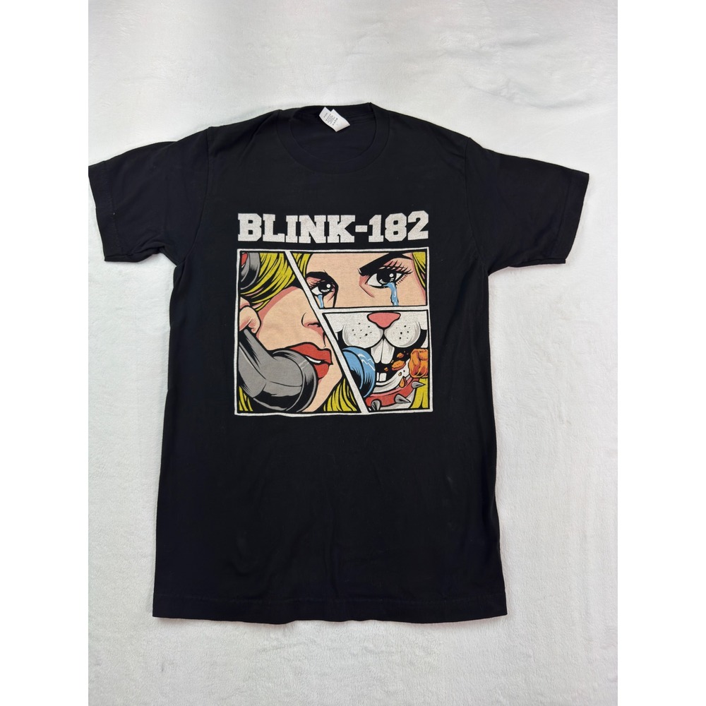 Blink-182 Comic Pop Art Graphic T-Shirt Black Small Tultex 202 Band Tee